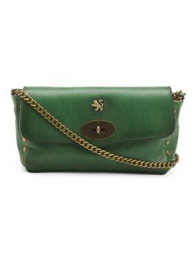 PRATESI Verde Made In Italy Leather East West Turn Lock Crossbody Chain Strap